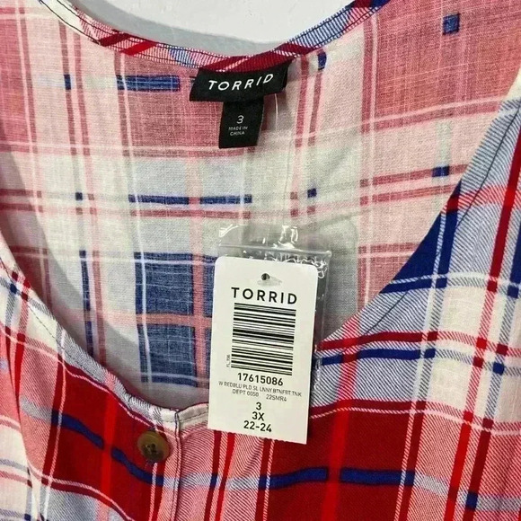 Torrid Red White Blue Button Front Plaid Tank 3 3X 22/24 NWT - Picture 6 of 8